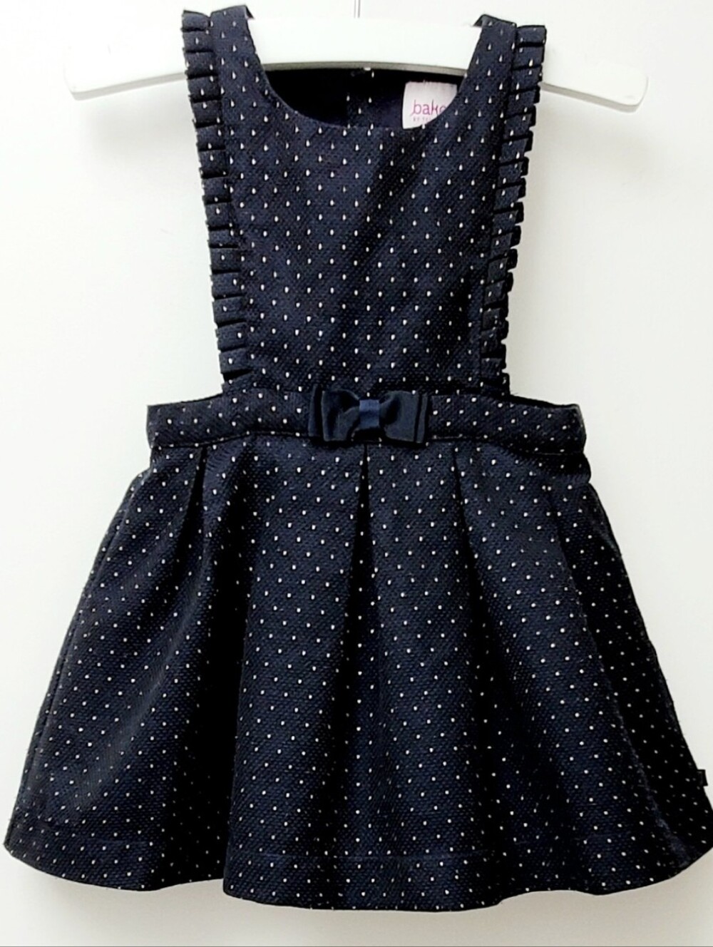 Ted Baker Scuba Navy Gold Mini Polka Dot Pinafore Dress with Bow Size 12 -18 Mos